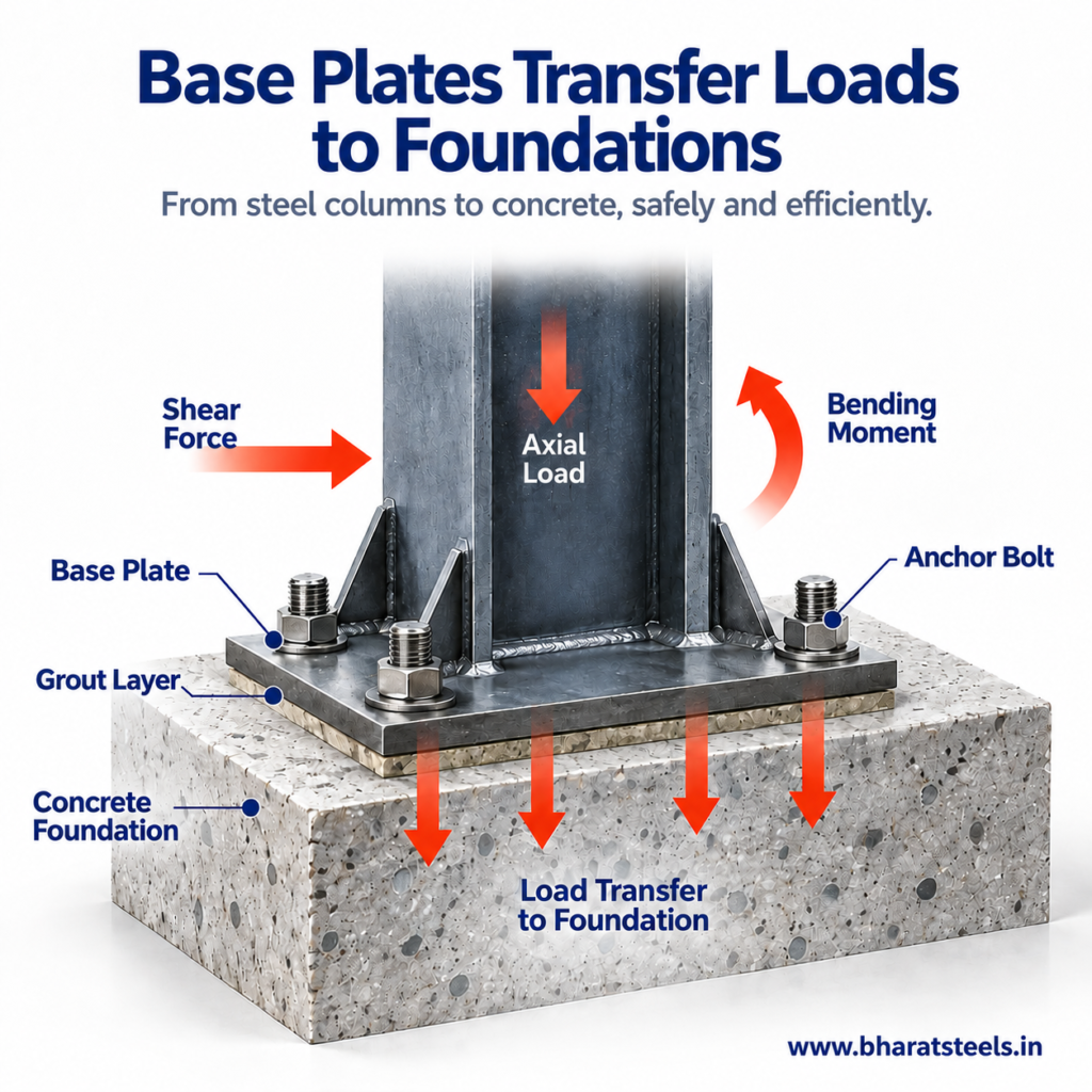 Base Plates Transfer Loads to to Foundation